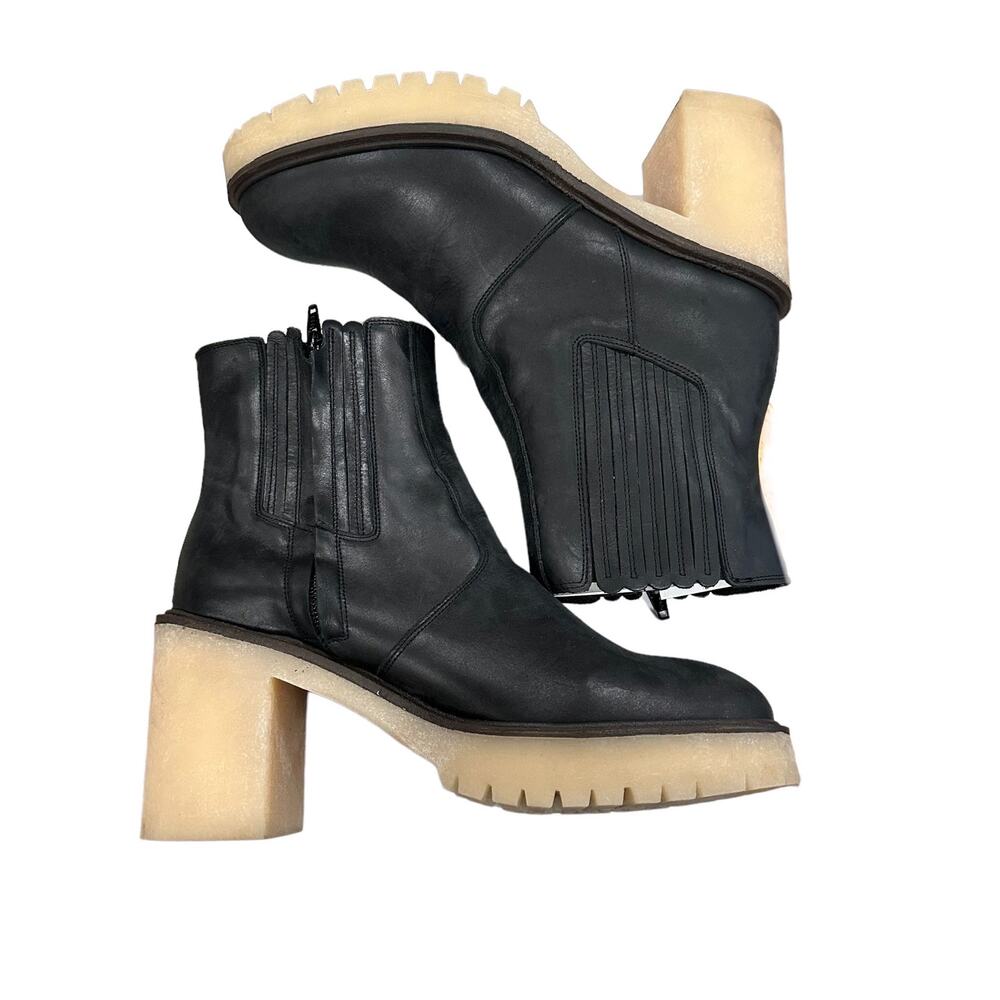Free People James Chelsea Black Leather Ankle Boots Block Heel Platform Size 10 - Picture 9 of 13